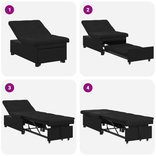 Schlafsofa Ausziehbar Schwarz Mikrofaser