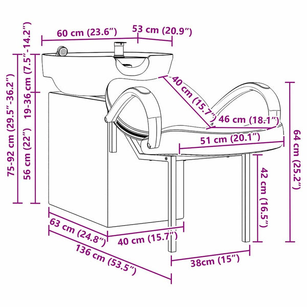 Shampoo Stuhl Weiß/Schwarz PVC 136x60x92cm