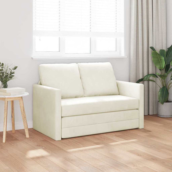 Creme Samt Schlafsofa 204 cm