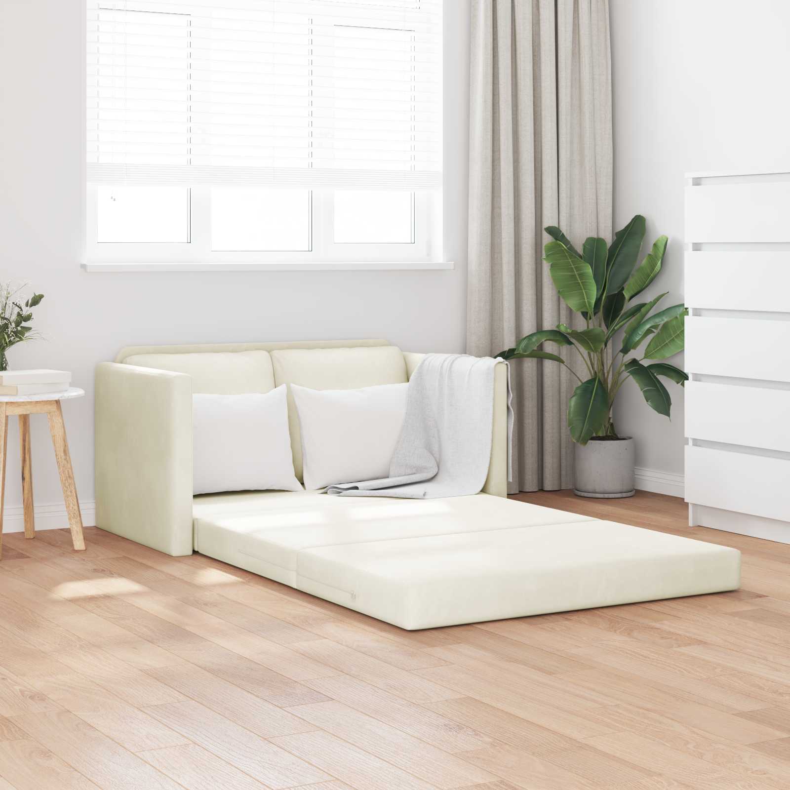 Creme Samt Schlafsofa 204 cm