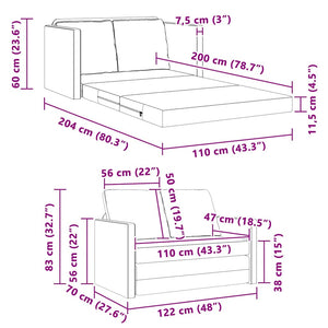 Creme Samt Schlafsofa 204 cm