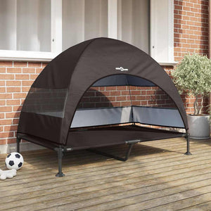 vidaXL Lit de camp surélevé pour chien Marron 127 x 81 x 108 cm Tissu et Acier
