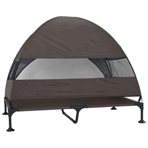 vidaXL Lit de camp surélevé pour chien Marron 127 x 81 x 108 cm Tissu et Acier