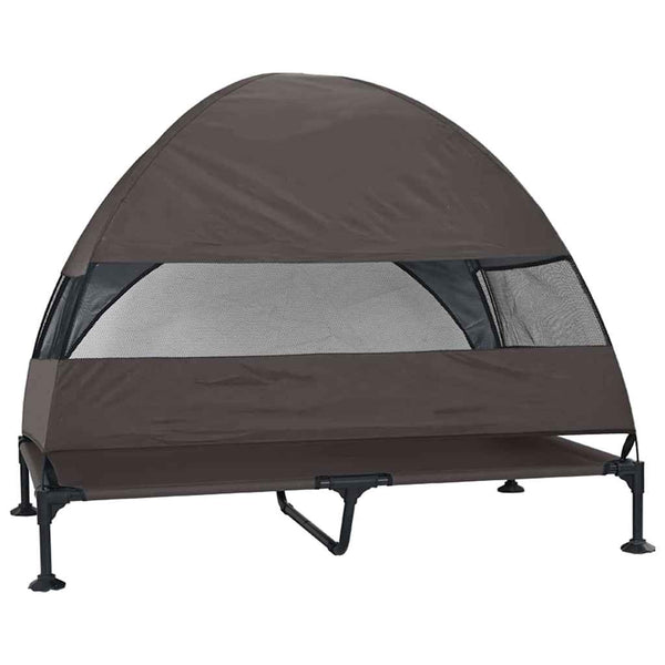 vidaXL Lit de camp surélevé pour chien Marron 127 x 81 x 108 cm Tissu et Acier