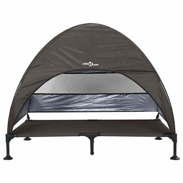 vidaXL Lit de camp surélevé pour chien Marron 127 x 81 x 108 cm Tissu et Acier