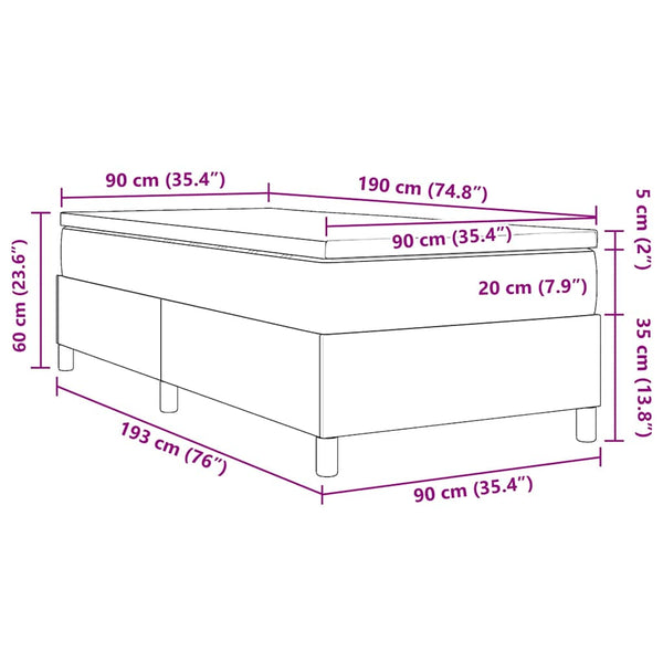 Boxspringbett 90x190 cm Dunkelgrau Weiß Cordstoff