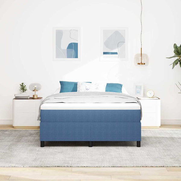 Boxspringbett 140x200 cm Blau Weiß Cordstoff
