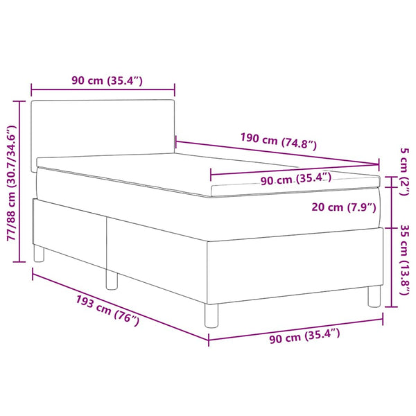 LED Boxspringbett Dunkelgrau Weiß 90x190cm