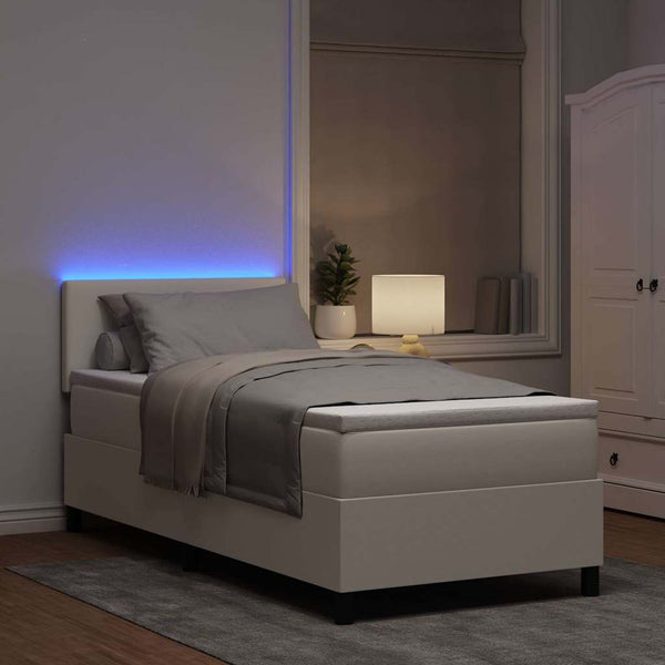 LED Boxspringbett 100x200 cm Creme Weiß Cordstoff