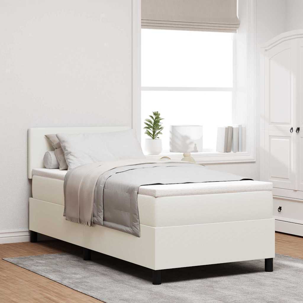LED Boxspringbett 100x200 cm Creme Weiß Cordstoff