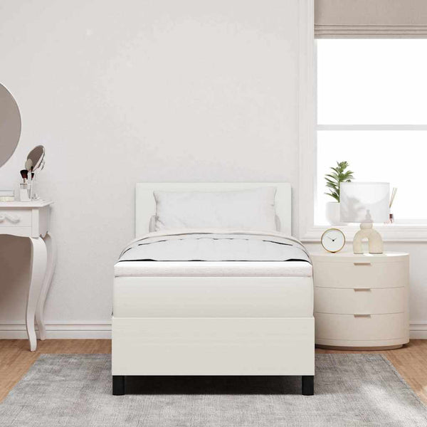 LED Boxspringbett 100x200 cm Creme Weiß Cordstoff