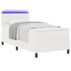 LED Boxspringbett 100x200 cm Creme Weiß Cordstoff