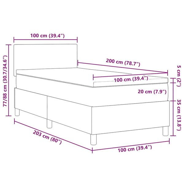 LED Boxspringbett 100x200 cm Creme Weiß Cordstoff