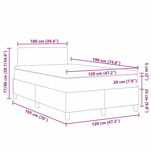 LED Boxspringbett 120x190 Creme Weiß Cordstoff