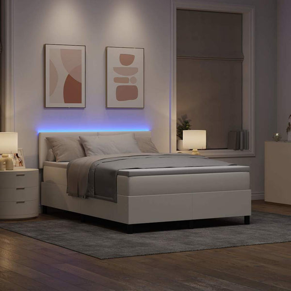 LED Boxspringbett 140x190 cm Creme Weiß Cordstoff