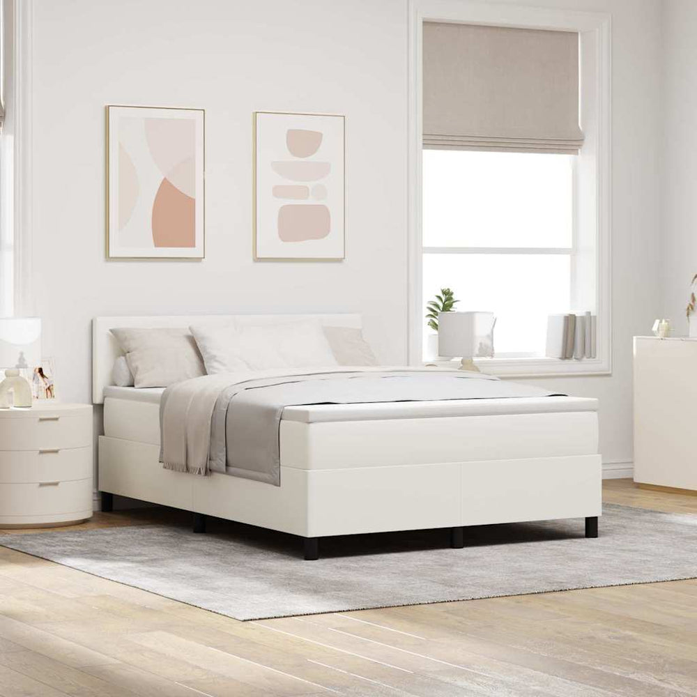 LED Boxspringbett 140x190 cm Creme Weiß Cordstoff