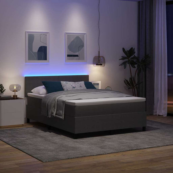vidaXL Lit coffre à LED Gris clair et blanc 140 x 200 cm Tissu en velours côtelé