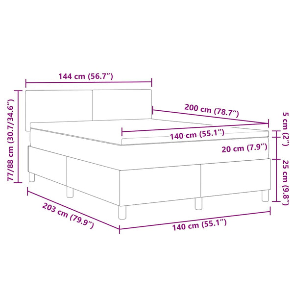 vidaXL Lit coffre à LED Gris clair et blanc 140 x 200 cm Tissu en velours côtelé