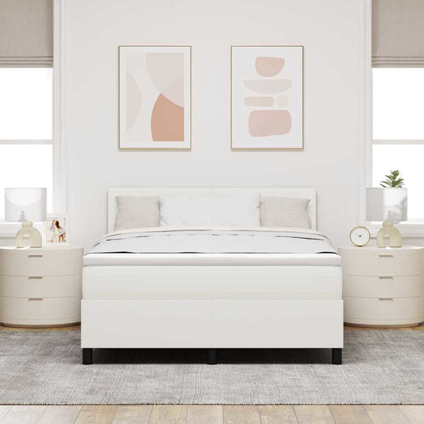 LED Boxspringbett 140x200 Creme Weiß Cordstoff