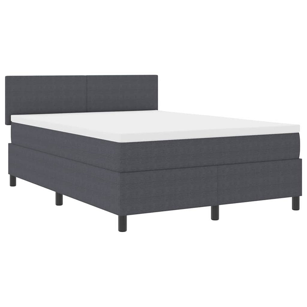 vidaXL LED Box Spring Bed Dark Gray and White 160 x 200 cm Corduroy Fabric