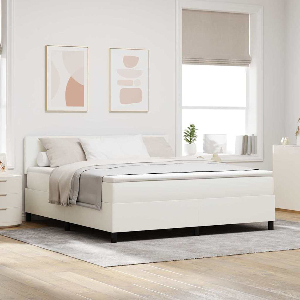 vidaXL LED Box Spring Bed Cream and White 180 x 200 cm Corduroy