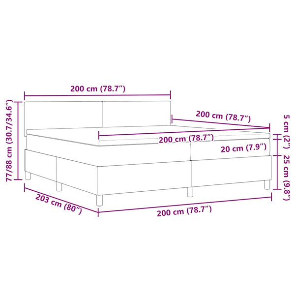 LED Boxspringbett 200x200 Dunkelgrau Cordstoff