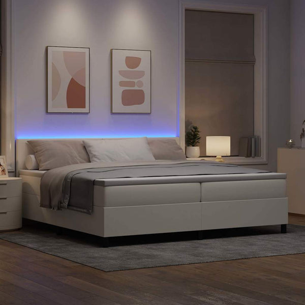 LED Boxspringbett 200x200 cm Creme-Weiß Cordstoff