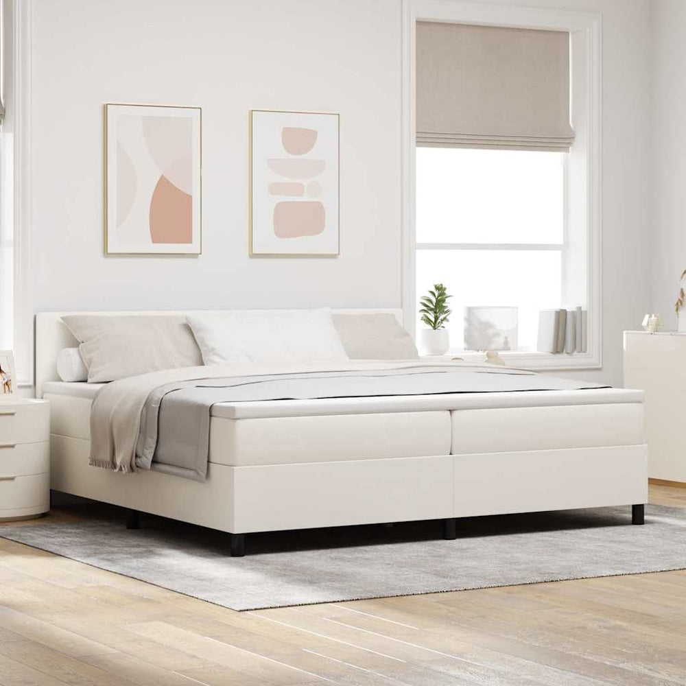 LED Boxspringbett 200x200 cm Creme-Weiß Cordstoff