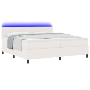 LED Boxspringbett 200x200 cm Creme-Weiß Cordstoff