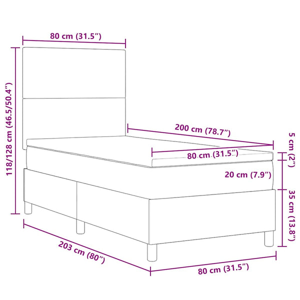 LED Boxspringbett 80x200 cm Creme/Weiß