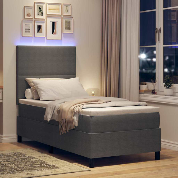 LED Boxspringbett Hellgrau 90x190 cm