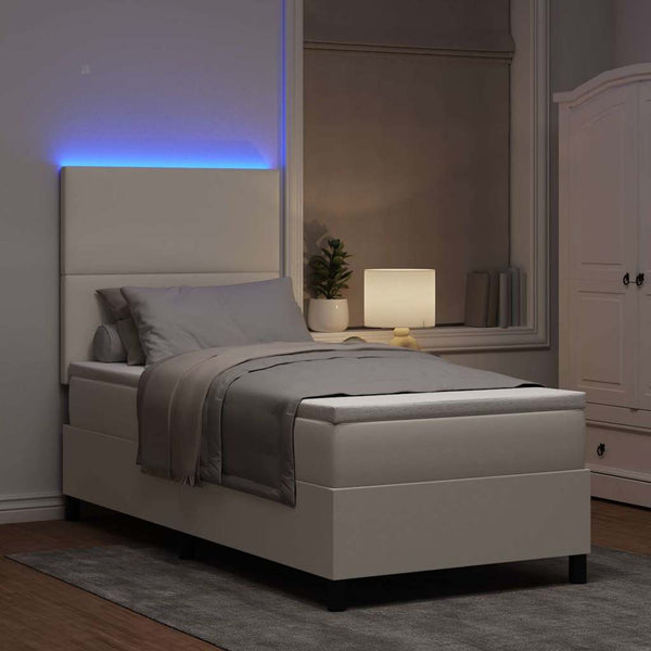 LED Boxspringbett 90x190 Creme Weiß Cordstoff