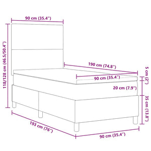 LED Boxspringbett 90x190 Creme Weiß Cordstoff