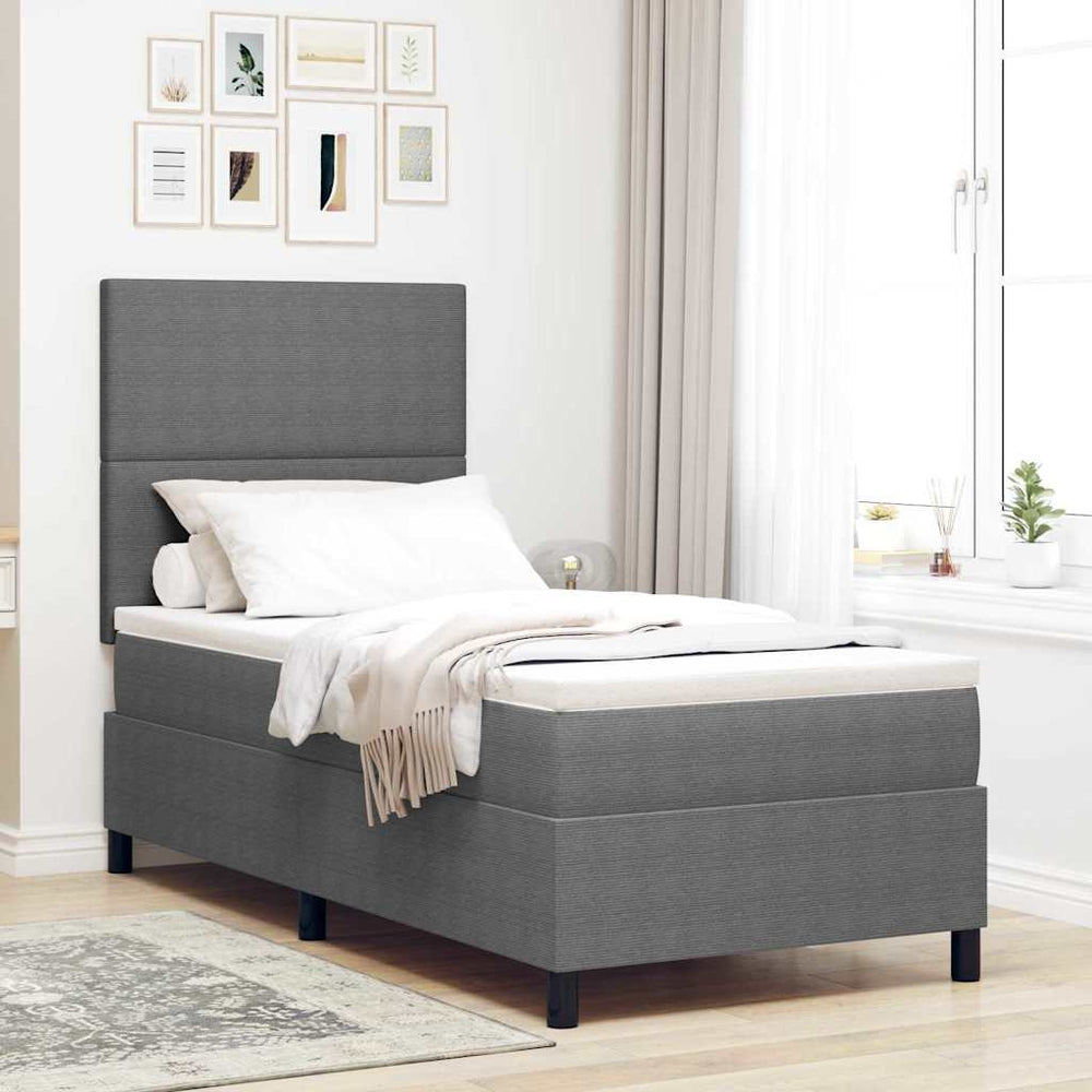 vidaXL Lit coffre à LED Gris clair et blanc 90 x 200 cm Tissu côtelé
