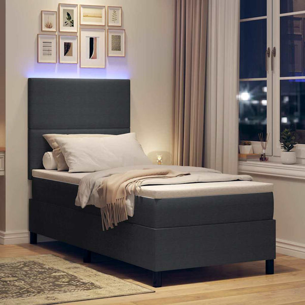 LED Boxspringbett 100x200 cm Dunkelgrau/Weiß