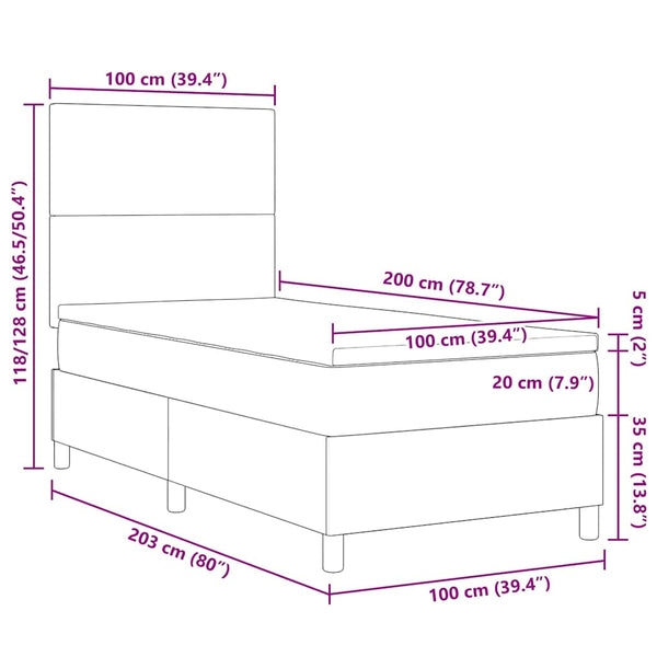 LED Boxspringbett 100x200 cm Dunkelgrau/Weiß