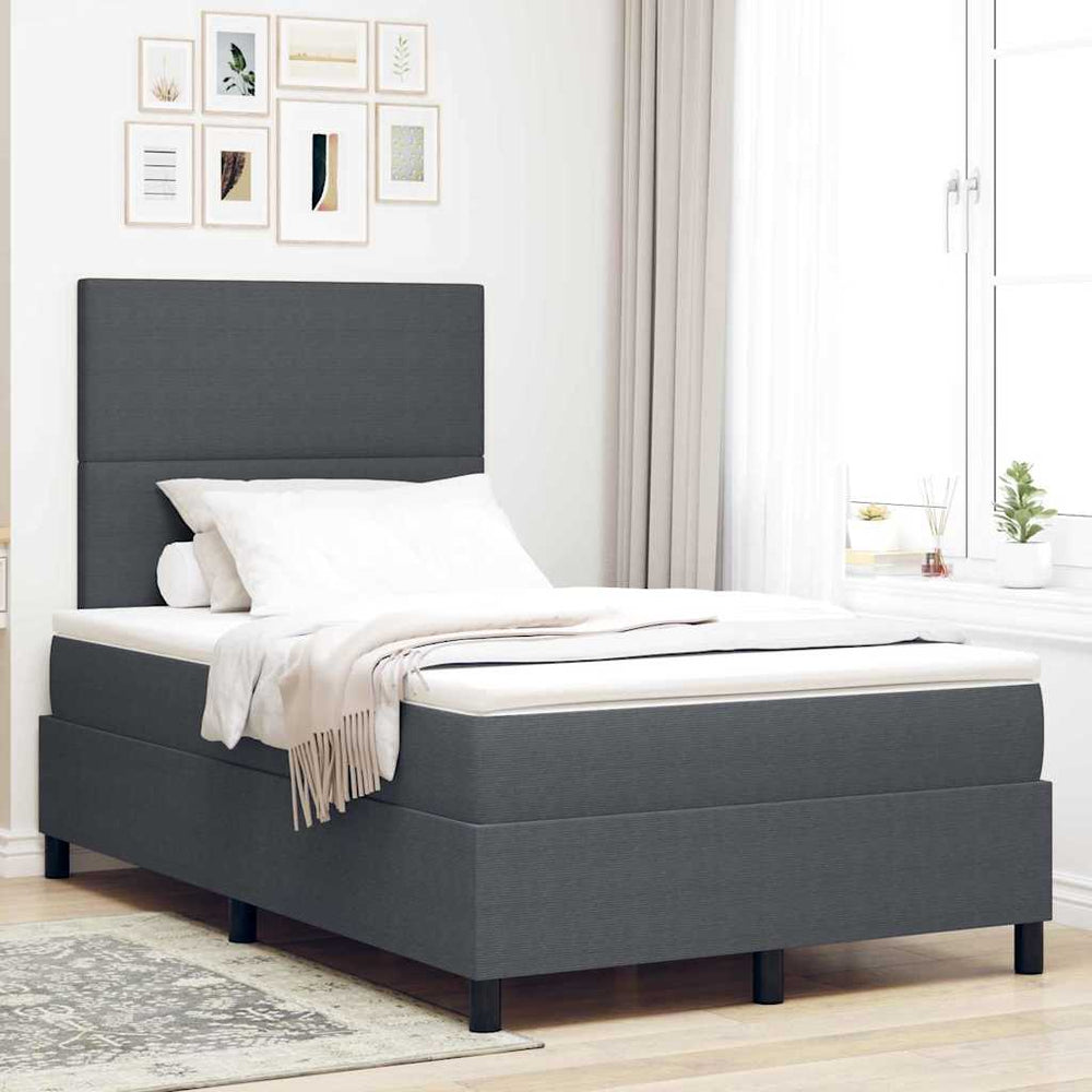 vidaXL LED Box Spring Bed Dark Grey and White 120 x 200 cm Corduroy