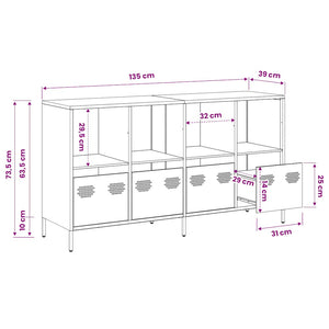 Schwarzes Sideboard, 135 cm, Kaltgewalzter Stahl