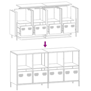 Schwarzes Sideboard, 135 cm, Kaltgewalzter Stahl