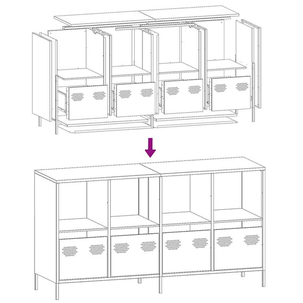 Schwarzes Sideboard, 135 cm, Kaltgewalzter Stahl