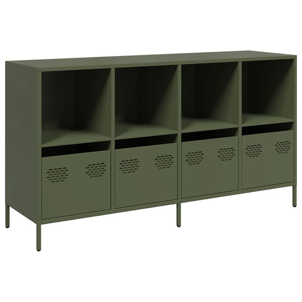 Olivgrünes Sideboard, 135 cm, Kaltgewalzter Stahl