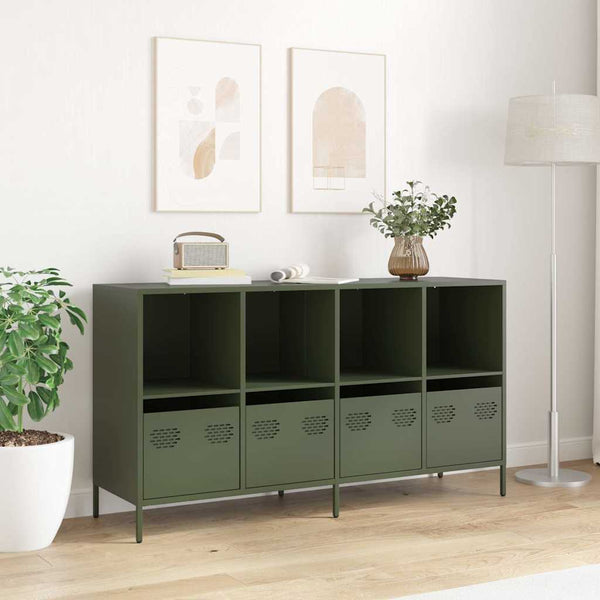 Olivgrünes Sideboard, 135 cm, Kaltgewalzter Stahl