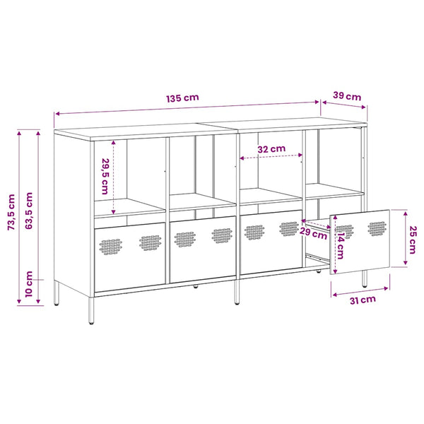 Olivgrünes Sideboard, 135 cm, Kaltgewalzter Stahl