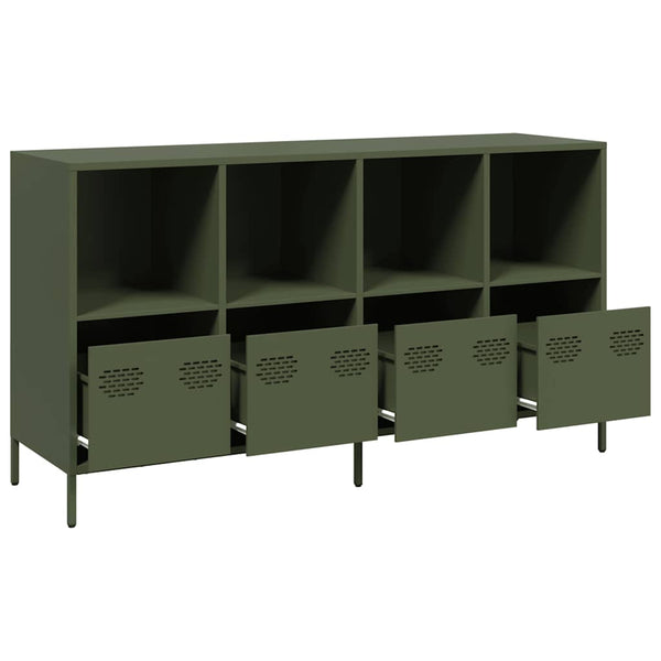 Olivgrünes Sideboard, 135 cm, Kaltgewalzter Stahl