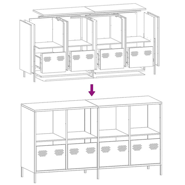 Olivgrünes Sideboard, 135 cm, Kaltgewalzter Stahl