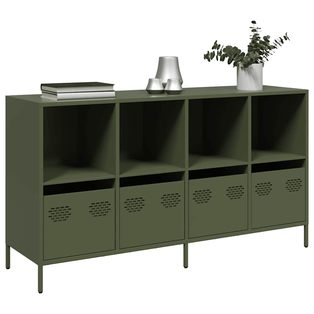 Olivgrünes Sideboard, 135 cm, Kaltgewalzter Stahl