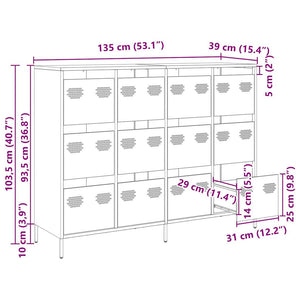 Senfgelbes Sideboard, 135 cm Stahl