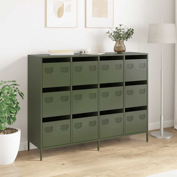 Olivgrünes Sideboard 135 cm aus Stahl