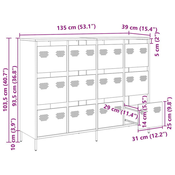 Olivgrünes Sideboard 135 cm aus Stahl
