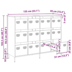 Weißes Sideboard 135 cm aus Stahl